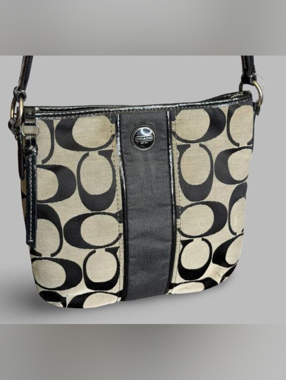 Coach Black & Cream Signature Shoulder Bag